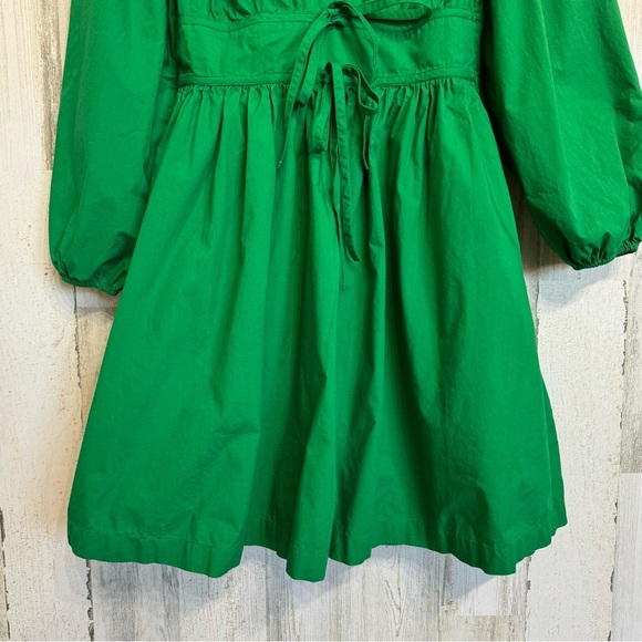 J. Crew Green V-neck Cotton Poplin Mini Dress Size 2 Puff Sleeve - Picture 8 of 13